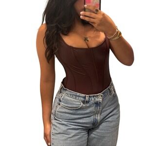 Victoria's Secret Faux Leather Corset‎ Top Size S-M Wine Red Y2K Clubwear Grunge